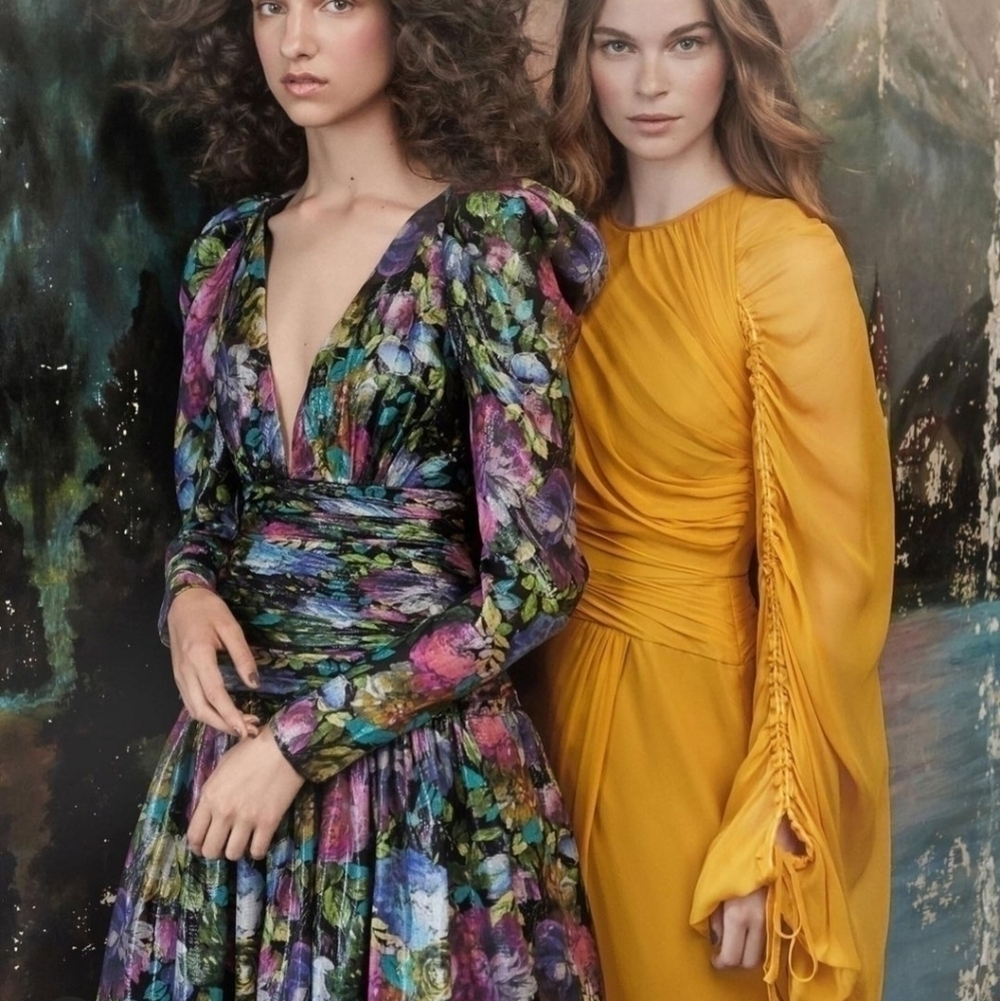 New Flor et. al Abigail Dark Floral Metallic Dress NWT Size 4